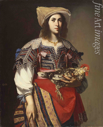 Stanzione Massimo - Frau im neapolitanischen Kostüm mit einem Hahn in der Hand