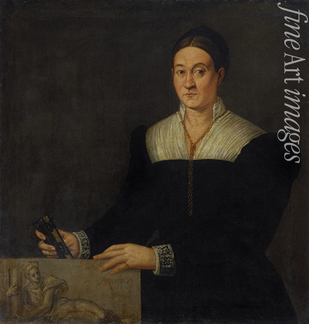 Campagnola Domenico - Porträt einer Frau mit Buch und Allegorie der Stärke