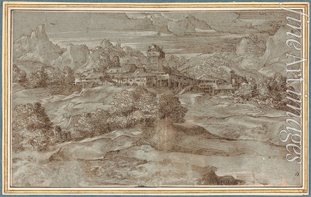 Campagnola Domenico - Mountain landscape with a village and a castle
