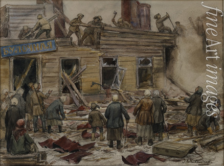 Vladimirov Ivan Alexeyevich - Workmen demolishing wooden houses for fuel 