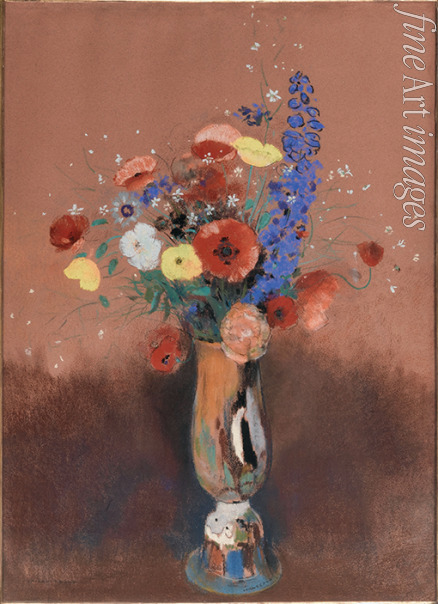 Redon Odilon - Bouquet de fleurs des champs dans un vase à long col (Wildblumen in hoher Vase)