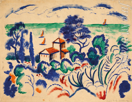 Macke August - Landscape with sailboats