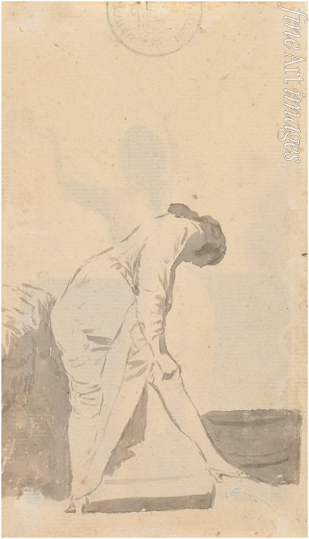 Goya Francisco de - Junger Mann, seinen Strumpf ausdehnend (Aus dem Madrid-Album)
