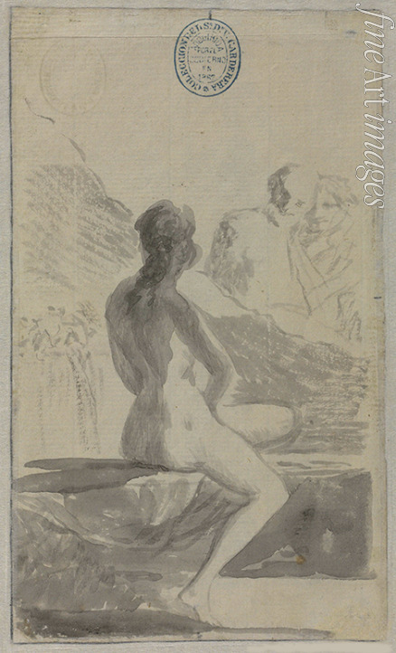 Goya Francisco de - Junge Frau am Brunnen (Susanna und die beiden Alten?) Aus dem Madrid-Album