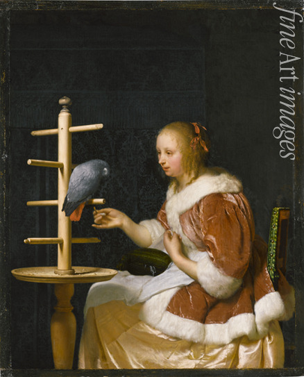 Mieris Frans van the Elder - Young Woman Feeding a Parrot