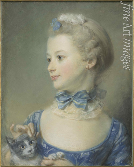 Perronneau Jean-Baptiste - Das kleine Mädchen mit der Katze (Marie-Anne Huquier)