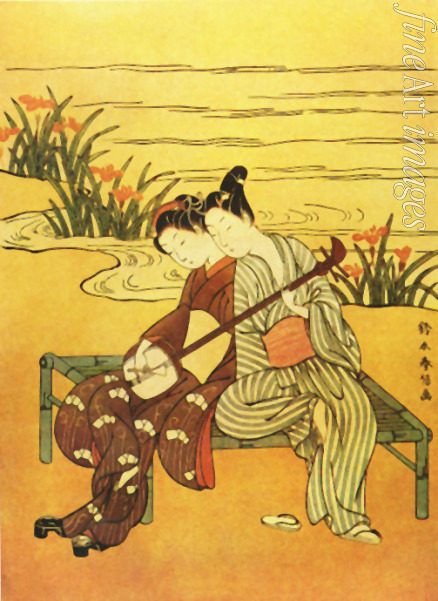 Harunobu Suzuki - Zwei Liebenden mit Shamisen