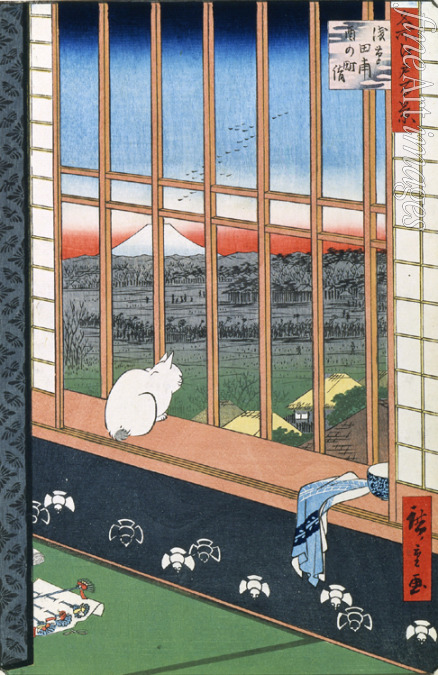 Hiroshige Utagawa - A cat sitting on the window seat