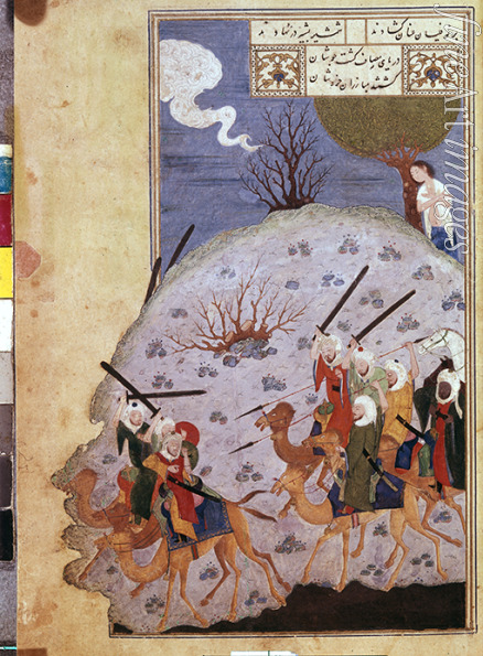 Iranian master - Majnun watching the battle between Nawfal and Laila's tribe