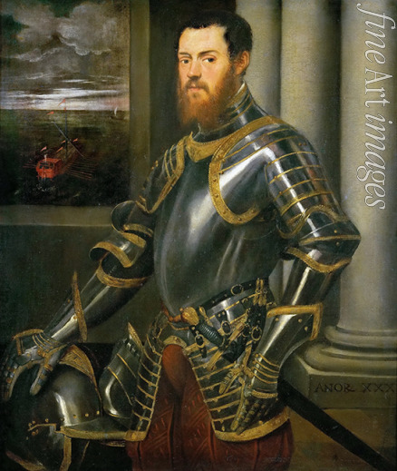 Tintoretto Jacopo - Portrait of a Man in a Gold decorated Suit of Armor