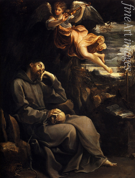 Reni Guido - Der Heilige Franziskus, von einem musizierenden Engel getröstet