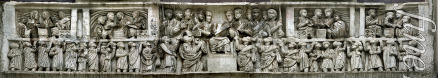Klassische Antike Kunst - Die Vergabe von Geldspenden durch Kaiser Konstantin (Liberalitas). Detail vom Konstantinsbogen