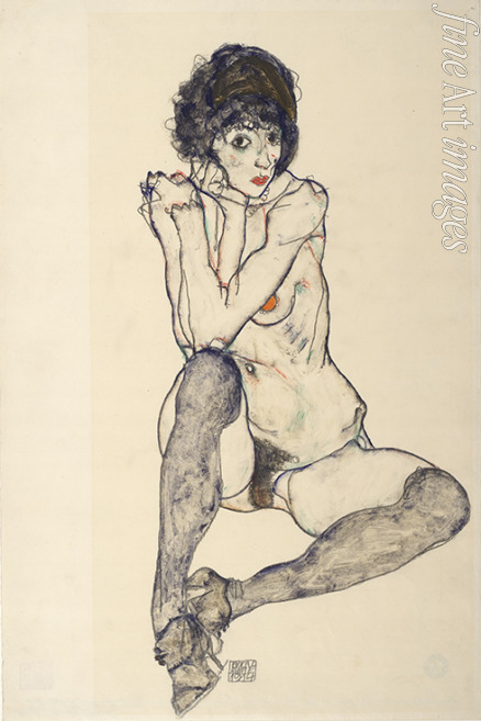 Schiele Egon - Seated Female Nude, Elbows Resting on Right Knee