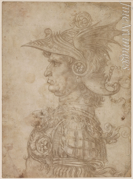 Leonardo da Vinci - A bust of a warrior in profile to left