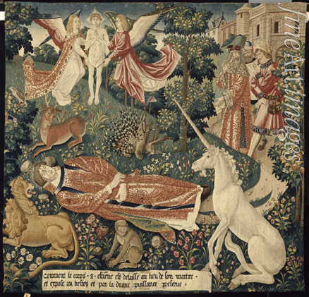 Coter Colijn de nach - Einhorn. Aus: La Tenture de saint Étienne. Scène 8: Le corps du martyr exposé aux bêtes