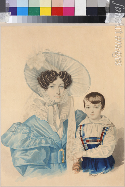Hampeln Carl von - Portrait of Anna Platonovna Plautina (1808-1886) with her son
