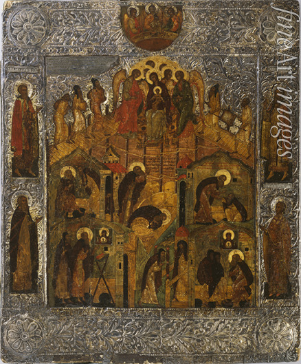 Russian icon - The Revelation of Virgin Mary to Saint Alexander Svirsky