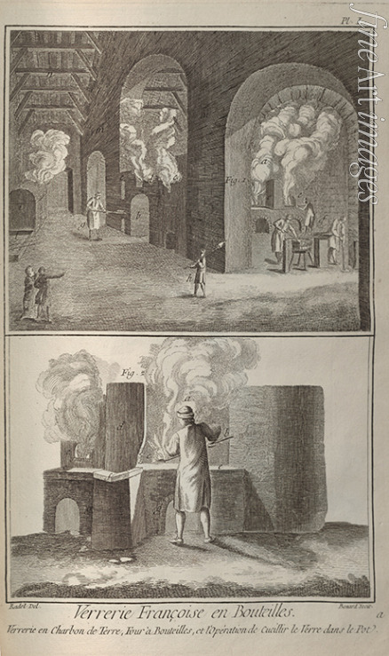 Bénard Robert - Glasherstellung. Aus Encyclopédie von Denis Diderot and Jean Le Rond d'Alembert