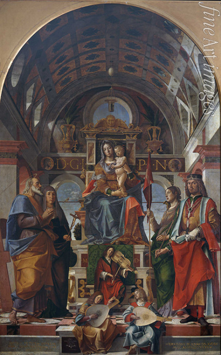Montagna Bartolomeo - The Virgin and Child enthroned with saints and angels making music
