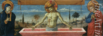 Gozzoli Benozzo - Man of Sorrows between Virgin and Saint John the Evangelist