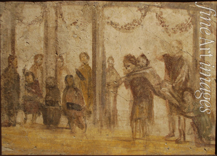 Römisch-pompejanische Wandmalerei - Die Bestrafung eines Schülers. Wandmalerei aus dem Haus von Julia Felix
