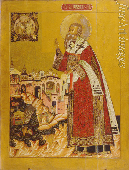 Russian icon - Pope Clement with scenes from his life