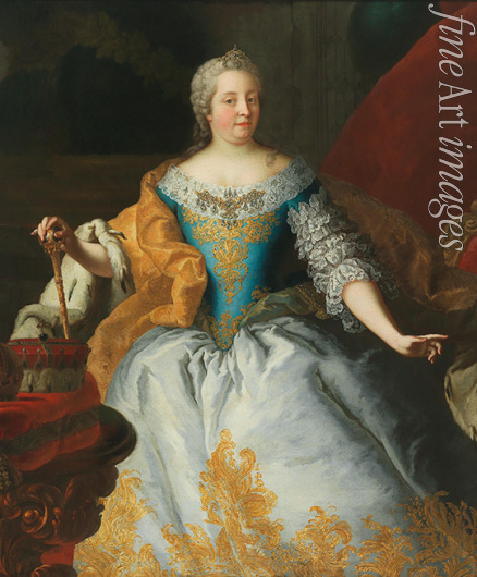 Mijtens (Meytens) Martin van the Younger - Portrait of Empress Maria Theresia (1717-1780), Queen of Hungary and Bohemia, with the Bohemian crown and the archducal crown