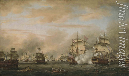Whitcombe Thomas - Die Schlacht von Les Saintes am 12. April 1782. HMS Barfleur bei der Attacke auf Ville de Paris