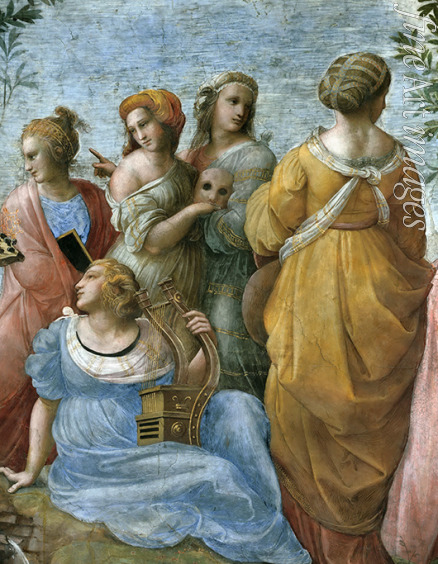 Raffael (Raffaello Sanzio da Urbino) - Der Parnaß. Detail. (Fresko in Stanza della Segnatura)
