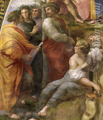 Raffael (Raffaello Sanzio da Urbino) - Der Parnaß. Detail. (Fresko in Stanza della Segnatura)