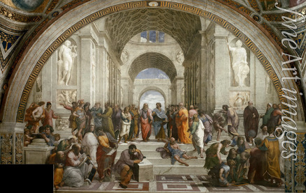 Raffael (Raffaello Sanzio da Urbino) - Die Schule von Athen. (Fresko in Stanza della Segnatura)