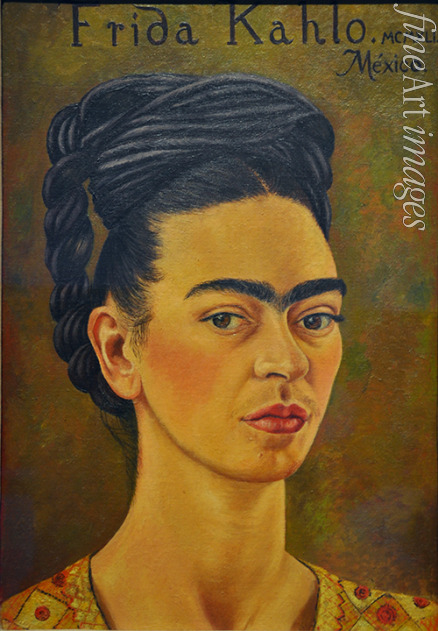 Kahlo Frida - Autorretrato con vestido rojo y dorado (Selbstbildnis mit goldrotem Kleid)