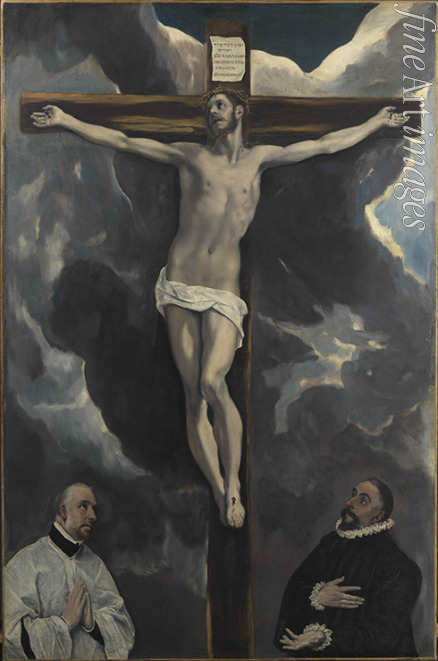 El Greco Dominico - Christ on the Cross adored by two Donor