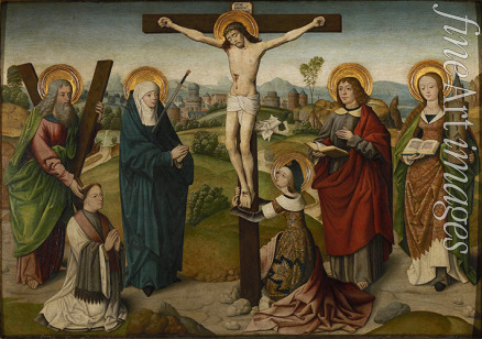 Master of the Aachen Cabinet Doors (Master of the Aachen Life of the Virgin) - The Crucifixion with Saints and Donators