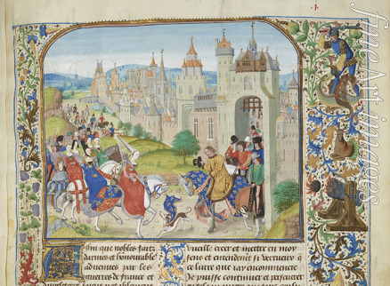 Liédet Loyset - Isabella of France welcomed by her brother Charles IV to Paris (Miniature from the Grandes Chroniques de France by Jean Froissar