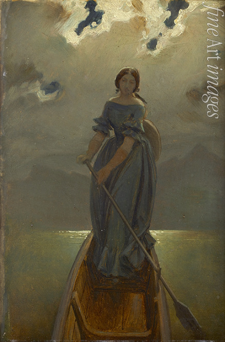 Schwind Moritz Ludwig von - The boat woman (Baroness Marie Spaun at Gmundner See)