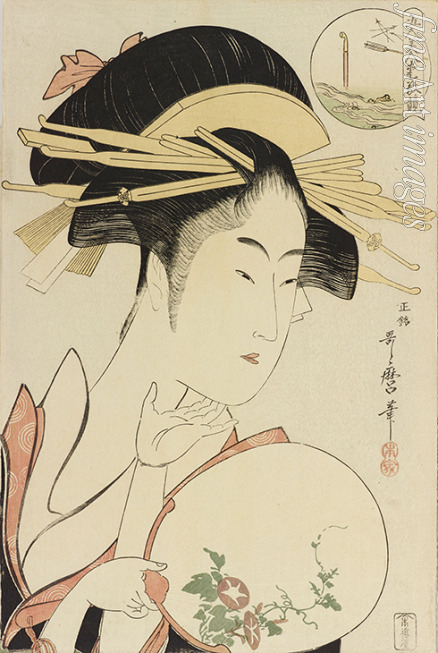 Utamaro Kitagawa - Kisegawa von Matsubaya-Haus, aus der Serie Vergleich des Liebreizes von fünf Schönheiten