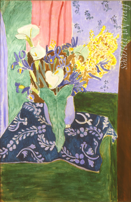 Matisse Henri - Blumen in blauer Vase auf blauer Tischdecke
