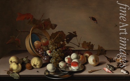 Ast Balthasar van der - Fruit still life with wicker basket, mussels and butterfly