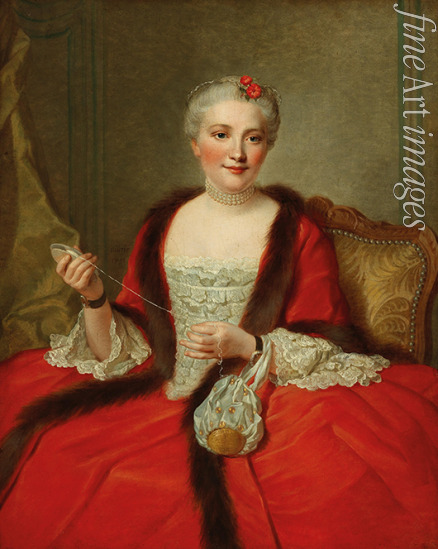 Allais Pierre - Portrait of an elegant lady, holding a weaving shuttle