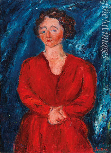 Soutine Chaim - La Femme en rouge au fond bleu