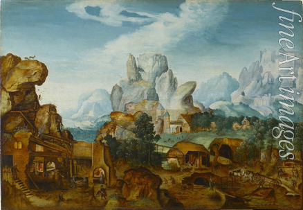 Herri met de Bles Henri de - Felsige Landschaft mit einer Schmiede (Die Flucht nach Ägypten)