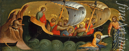 Veneziano Lorenzo - Christus errettet den im Wasser versinkenden Petrus (Predella des Altarbildes)