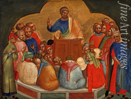 Veneziano Lorenzo - Der Apostel Petrus predigend (Predella des Altarbildes)