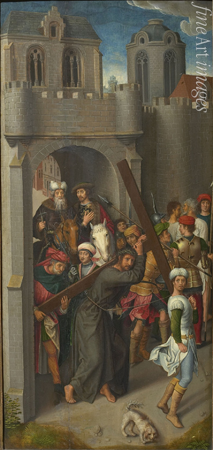 Memling Hans (Werkstatt) - Golgatha-Triptychon: Die Kreuztragung Christi, linke Tafel