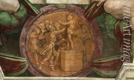 Buonarroti Michelangelo - Medaillon mit Darstellung der Zerstörung der Baalstatue (Deckenfresko in der Sixtinischen Kapelle)