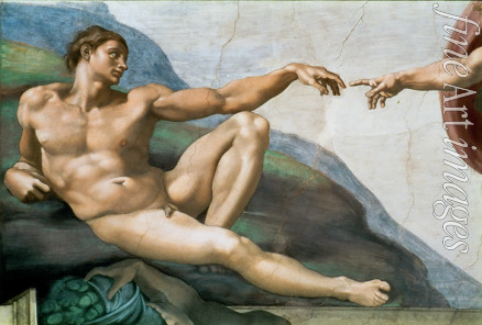 Buonarroti Michelangelo - Die Erschaffung Adams. Detail (Deckenfresko in der Sixtinischen Kapelle)