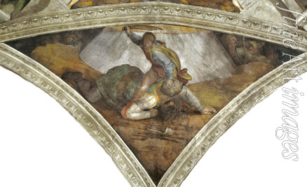Buonarroti Michelangelo - David und Goliath (Deckenfresko in der Sixtinischen Kapelle)
