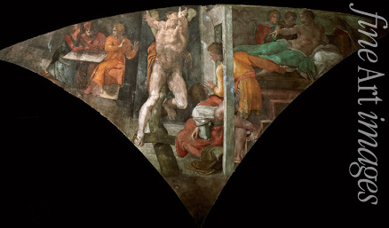 Buonarroti Michelangelo - Die Bestrafung Hamans (Deckenfresko in der Sixtinischen Kapelle)