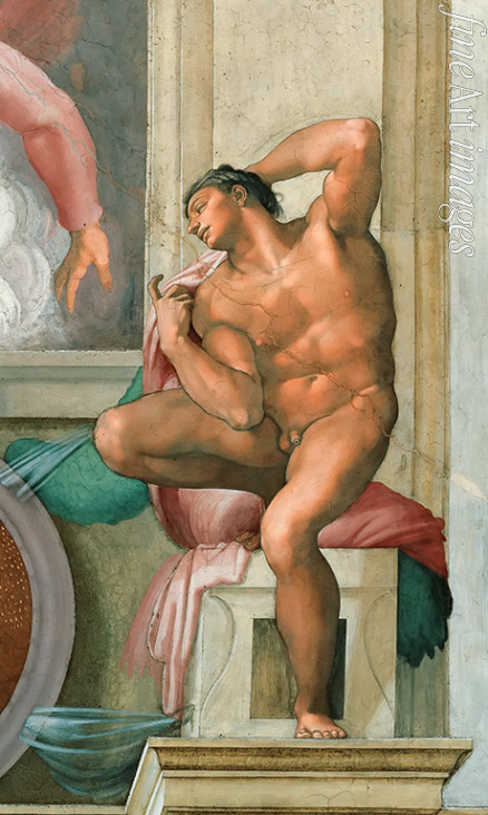Buonarroti Michelangelo - Ignudo (Deckenfresko in der Sixtinischen Kapelle)